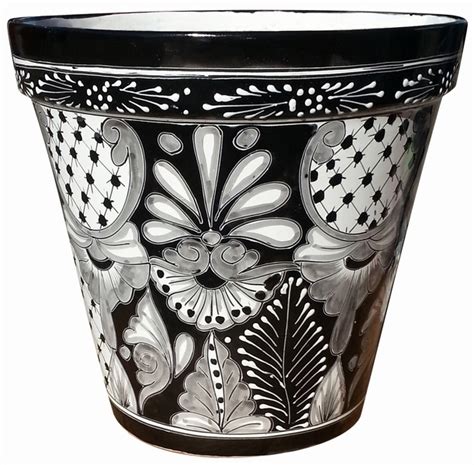 Mexican Talavera Flower Pots In Black And White Arizona Pottery
