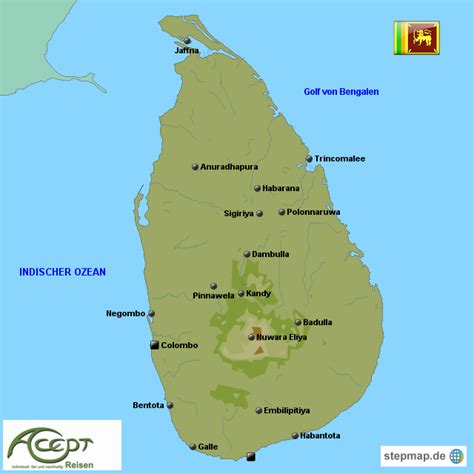 Sri lanka, bis 1972 ceylon, ist ein inselstaat im indischen ozean. Sri Lanka Karte - Sri Lanka Tourismus von Accept Reisen ...