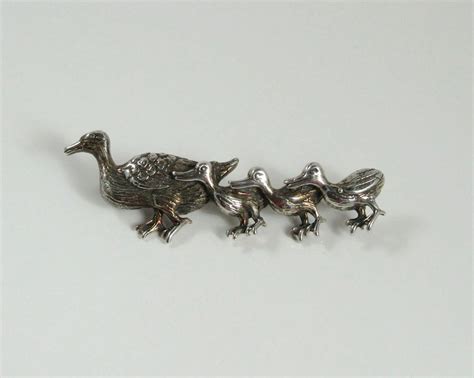 Sterling Silver Duck Pin Mother Duck With Baby Duck Pin Duckling Pin