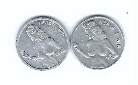 Vintage Nude Busty Betty Woman Heads Tails Adult Peepshow Coins Tokens