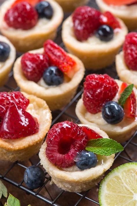 Overhead Shot Of Mini Fruit Tarts With Berries Desserts Cookie Cups Recipe Key Lime Cheesecake