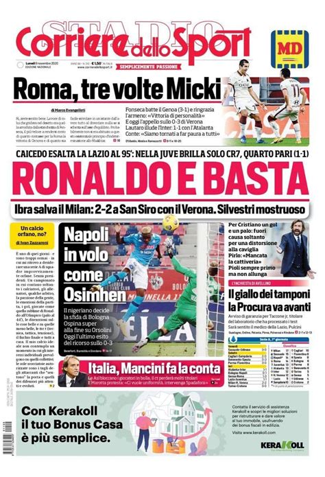 Corriere Dello Sport Prima Pagina 9 Novembre 2020