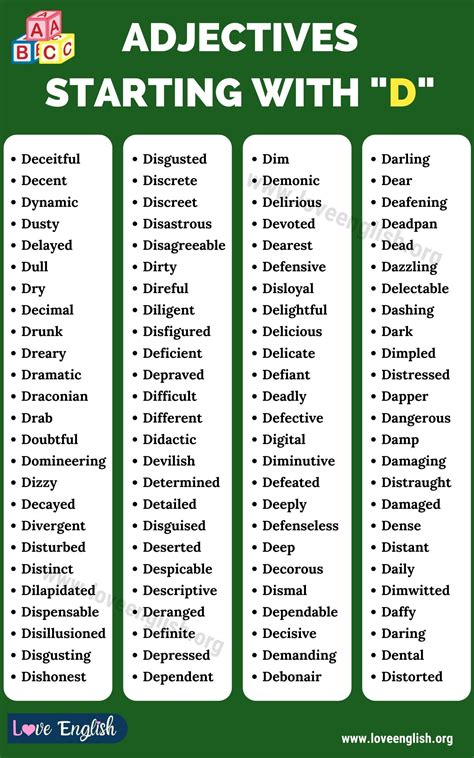 Adjectives That Start With D 100 Common Adjectives Words Starting With
