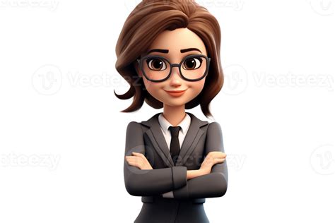 Ai Generated 3d Cartoon Female Character In Business Suit Arms Crossed