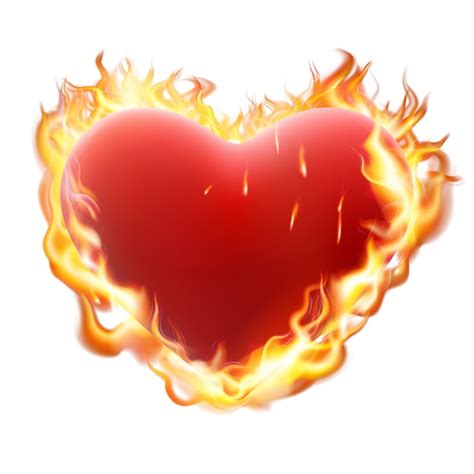 Corazón en llamas aislado en blanco Vector Premium