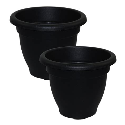 2 x Simpa® Ebony/Black Round Plastic Garden Planter Indoor & Outdoor