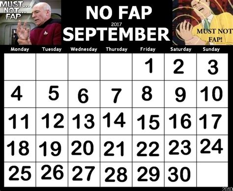 Nofap September 2017 Calendar No Fap September No Fap Months