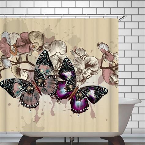 Butterfly Shower Curtain Butterflies And Flowers Bath Decor Etsy