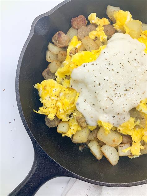 Southern Country Breakfast With Skillet Potatoes And Sausage Gravy