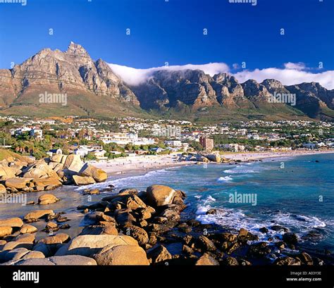 Camps Bay Beach And The Twelve Apostles Range Of Mountains In Cape Town