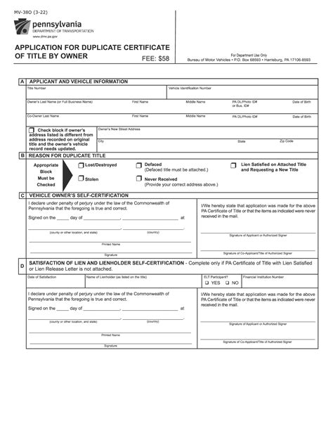 Form Mv 38o Application For Duplicate Certificate Of Title By Owner