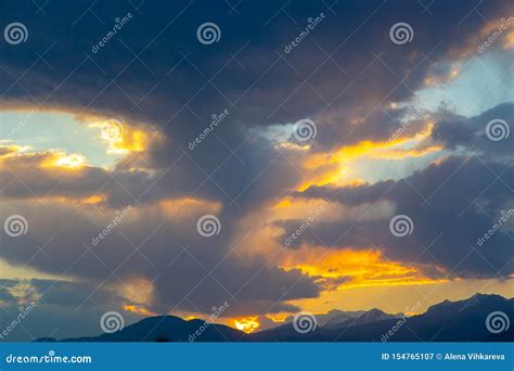 Soft Sunset Sky Pink And Gold Clouds High Mountains Natural
