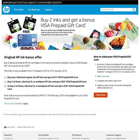 A uchoose prepaid visa gift card can be used wherever visa card is accepted, including online at over 24 million merchants worldwide. Buy 2 Identical HP Ink Cartridges in Same Transaction and Get a VISA Prepaid Gift Card up to $30 ...