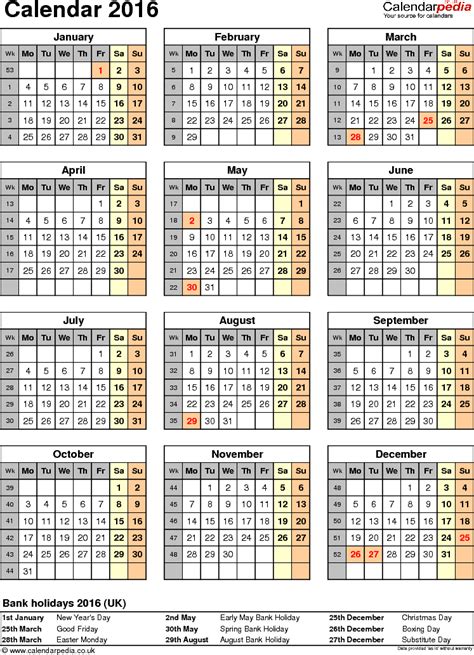 Calendar 2016 Uk 16 Free Printable Pdf Templates