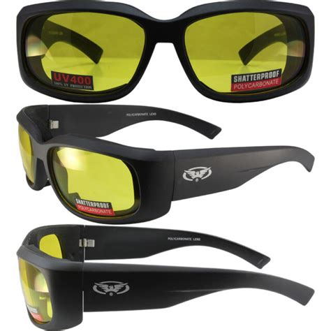 Prospect Padded Motorcycle Riding Glasses Sunglasses Black Frame Yellow