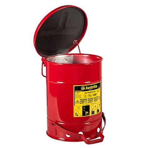Justrite Soundguard Galvanized Steel Oily Waste Safety Can With Foot Operated Cover