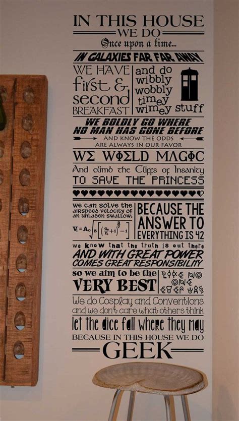 In This House We Do Geek Wall Decal Star Wars Lovers Dr Who Quotes