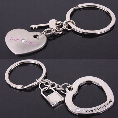 1 Pair Awesome Love Heart Lock Key Chain Ring Keyring Keyfob Lover Coupl Ebay