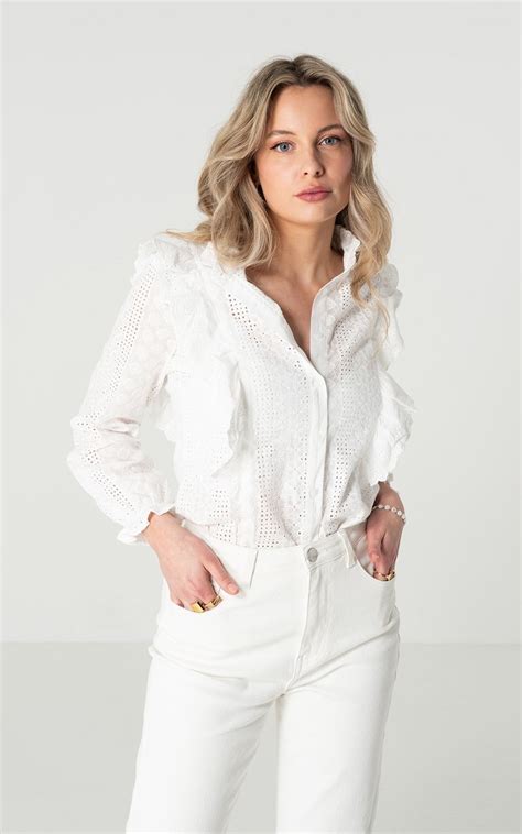 Katoenen Blouse Met Ruches Wit Guts And Gusto