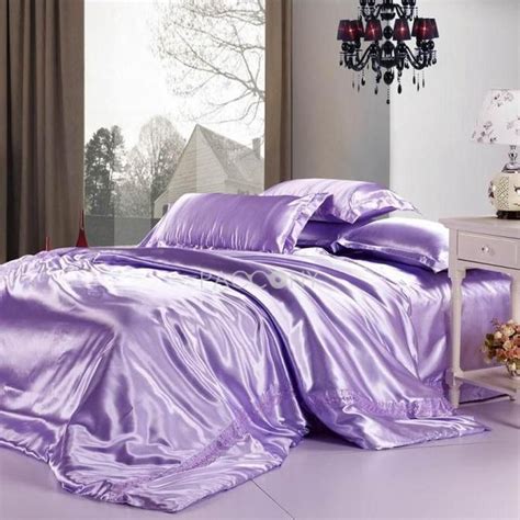 Solid Purple Imitated Silk 4 Piece Queen Size Bedding Sets Satin