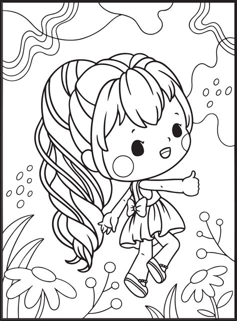 Cute Girls Coloring Pages For Kids 17043473 Vector Art At Vecteezy