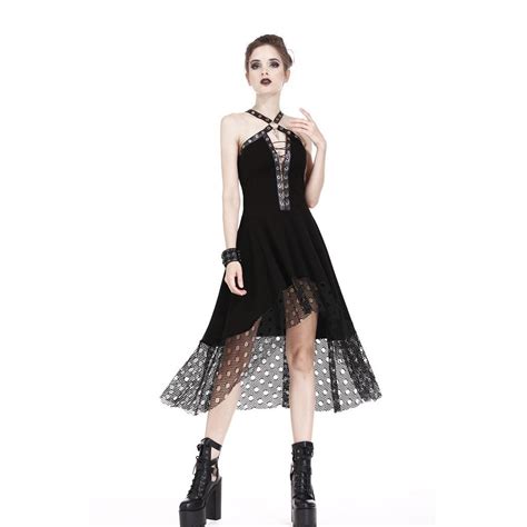 women s goth halterneck high low little black dress punk design
