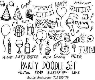 Set Party Doodle Illustration Hand Drawn Stock Vector Royalty Free