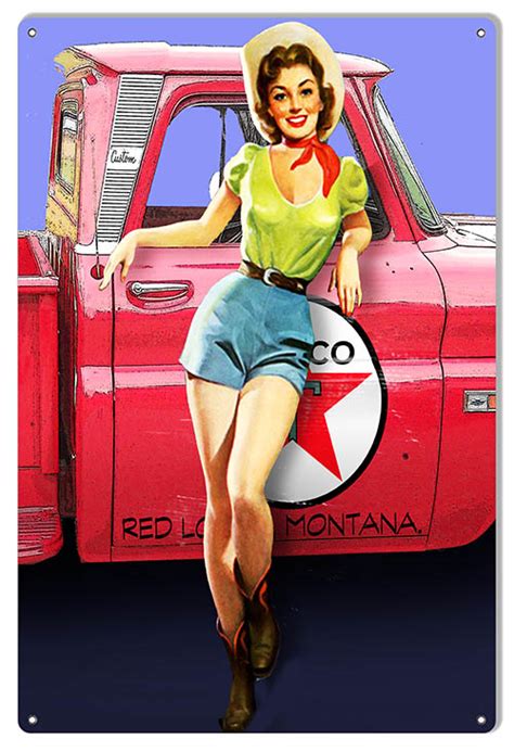 Texaco Red Truck Pin Up Girl Garage Shop Metal Sign 12x18 Reproduction Vintage Signs