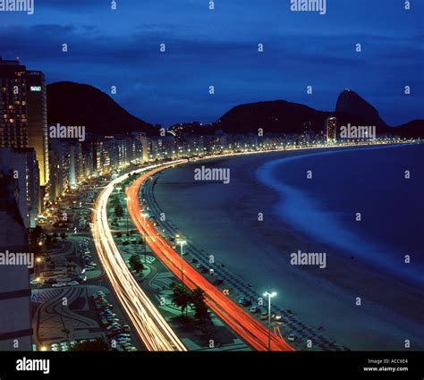 Rio De Janeiro Brazil Overview Of Copacabana Beach At Night Stock Photo