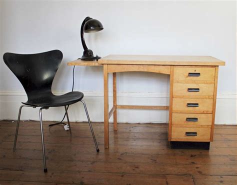 Modernist Plywood Birch Desk With Black Handles And Plinth Latest