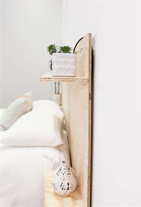 Diy Minimalist Plywood Shelf Headboard In 2020 Headboard With Shelves