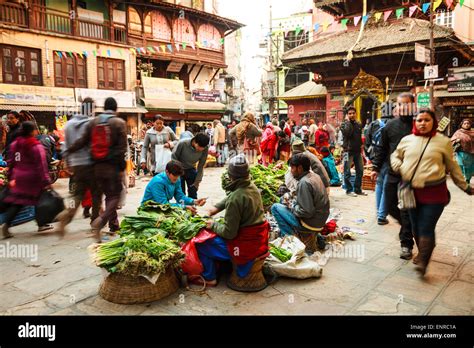 Typical Evening Vegetable Market In Asan Tol Kathmandu Nepal Stock