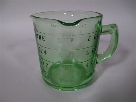 Vintage Depression Vaseline Hazel Atlas Green Glass Triple Spout
