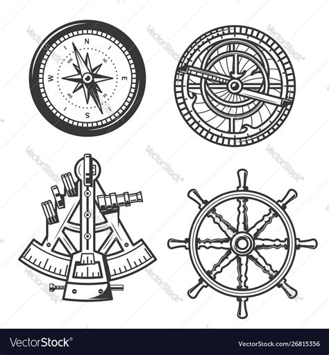 marine navigation compass ship helm and sextant vector image