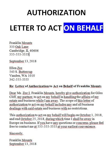 Sample Authorization Letter To Act On Behalf Lettering Letter Sample
