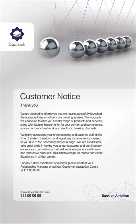 Do you have a template letter that i can send to my customers which details a change of bank details. Faysal Bank Customer Notice Core Banking System Upgrading ...