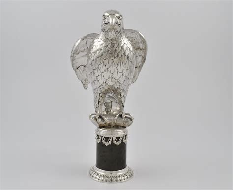 German Silver Model Of A Falcon On A Perch With English Import Marks