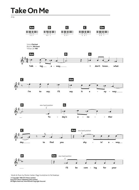 A Ha Take On Me Abridged Sheet Music