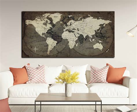 world travel map vintage canvas print ready to hang world map art world map canvas world map