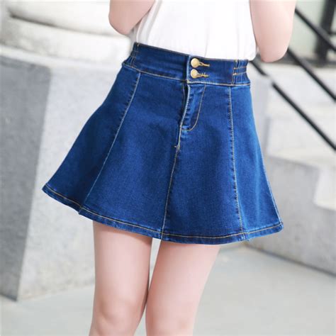 Women Denim Skirts 2018 Summer Denim Skirt Plus Size A Line Thin High Waisted Stretch Slimming