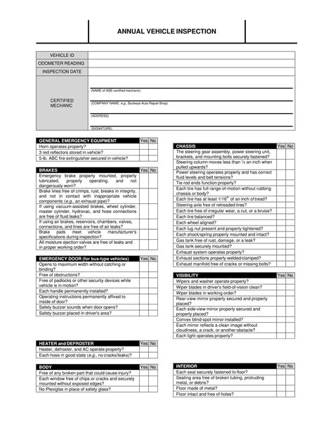 Free Printable Vehicle Inspection Form Templates Pdf Word Editable