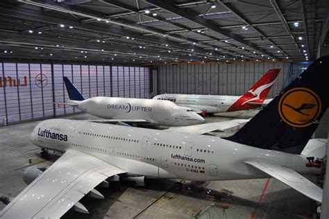 Lufthansas Hangar For Jumbo Jets Two Airbus A380s And A Boeing 747
