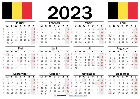 Kalender Weeknummers 2023 België