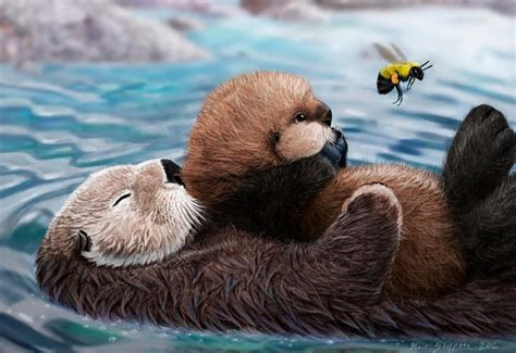 Sea Otter Mom Pup And Bumblebee By Psithyrus On Deviantart