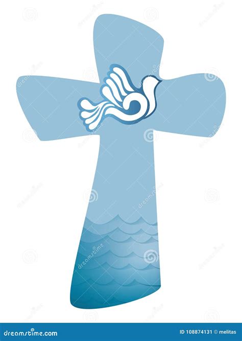 Christian Cross Baptism Holy Spirit Symbol With Dove And Waves Of