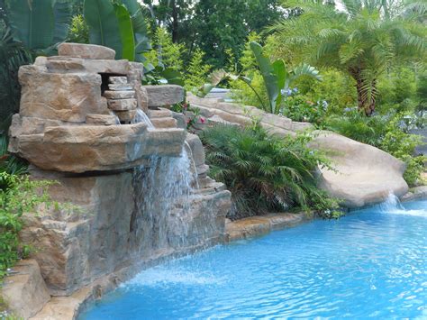 Water Feature With Slide Into Pool