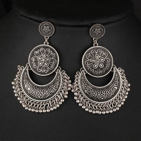 The Tribal Muse Oxidized Silver Chandbali Earrings