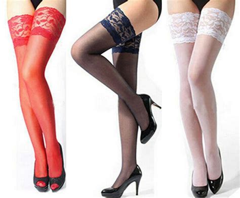 Fashion Sexy Women Sheer Lace Top Stay Up Thigh High Hold Ups Stocking