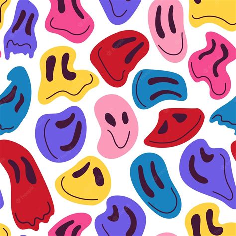 Premium Vector Face Melt Pattern Happy Drug Faces Exotic Techno Retro