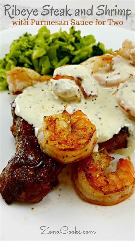 Rub the ribeye cap steak with cooking oil and season with salt and pepper. Ribeye Steak and Shrimp with Parmesan Sauce for Two ...